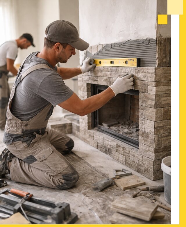 Облицовка каминов в Кимрах, монтаж и отделка натуральным камнем