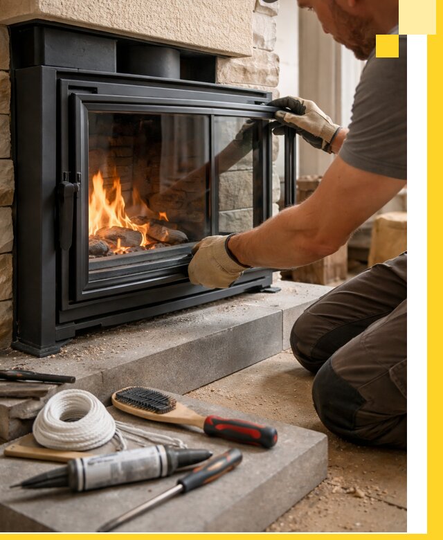 Производство, монтаж и доставка каминов со стеклом в Кимрах