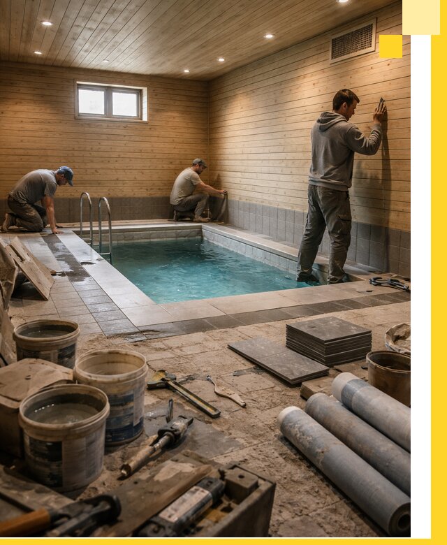 Строительство бани с бассейном и сауной под ключ в Кимрах