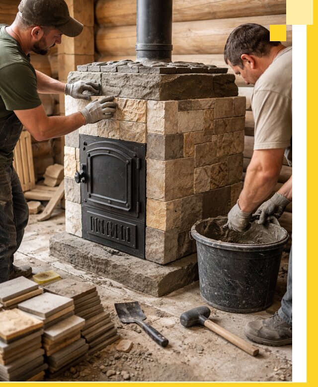 Облицовка банной печи под ключ в Кимрах: камень и плитка