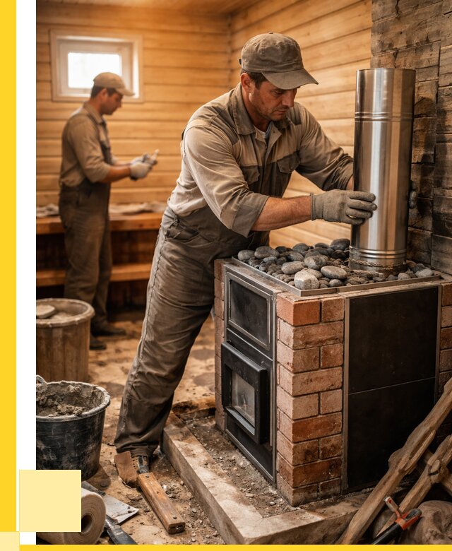 Монтаж печи в бане под ключ в Кимрах от 20878 р. | ЭриданКмы