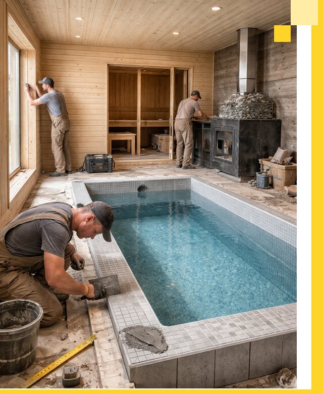 Проект бани с бассейном и сауной в Кимрах под ключ