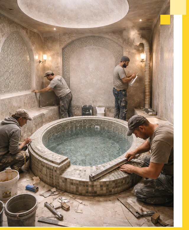 Профессиональное строительство хамама с бассейном в Кимрах под ключ