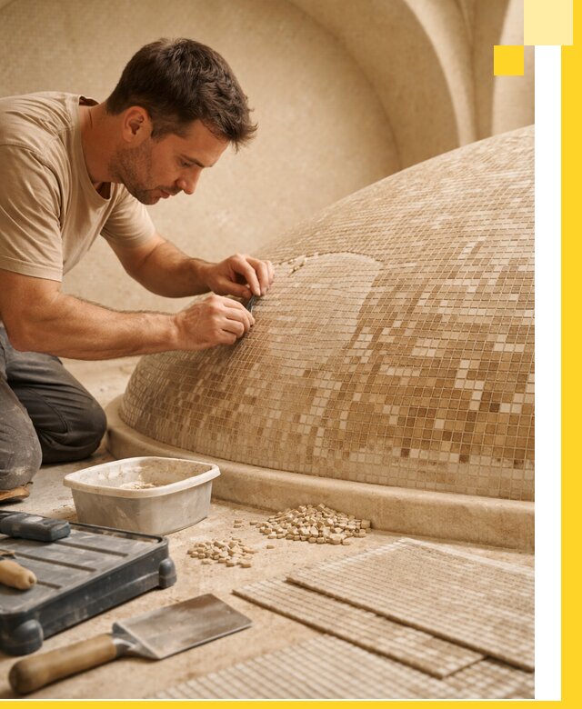 Профессиональная укладка мозаики для хамама под ключ в Кимрах